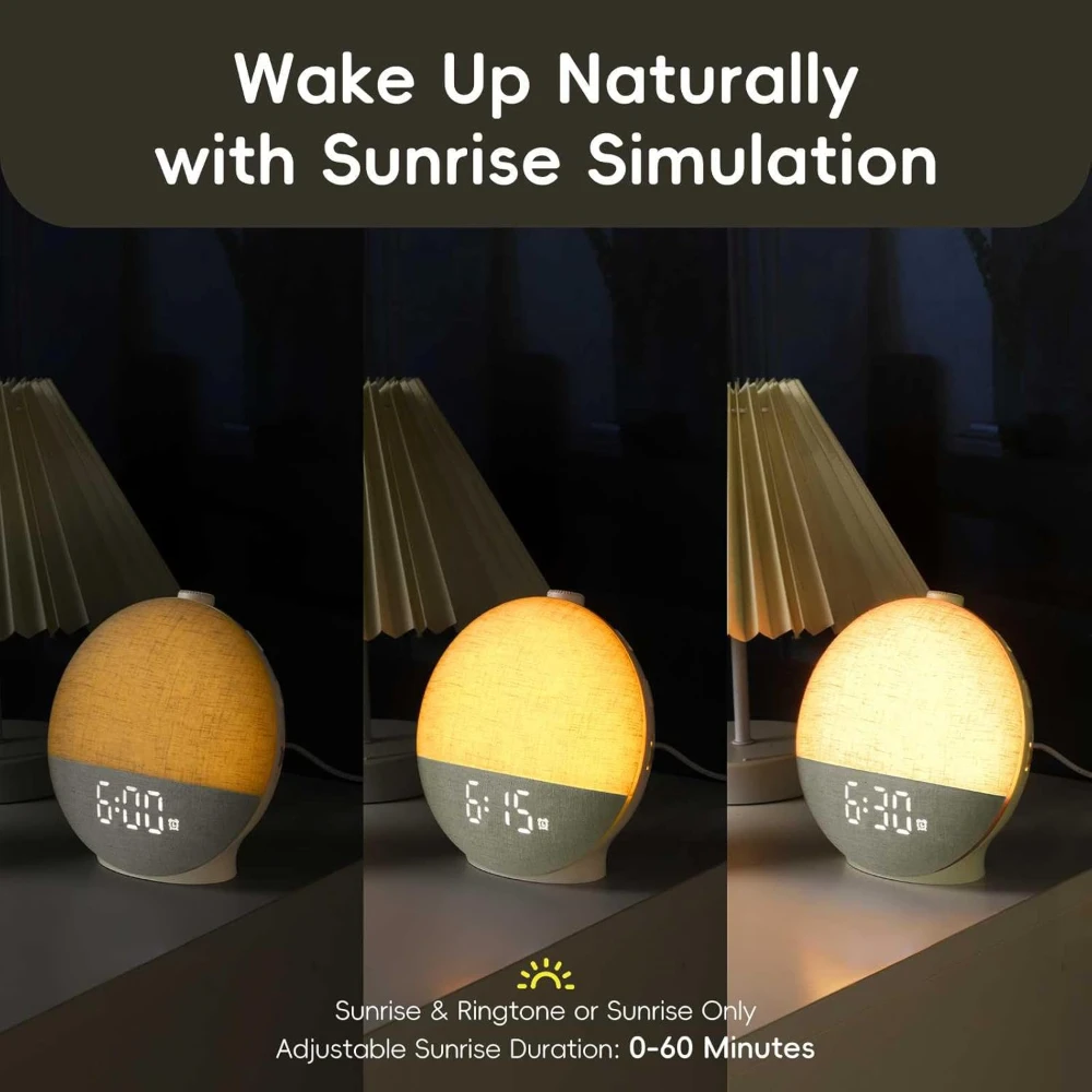 Despertador con luz de sol, máquina de sonido con ruido blanco, Altavoz Bluetooth, luces nocturnas que cambian de Color para dormitorio, regalo Ideal - Imagen 3