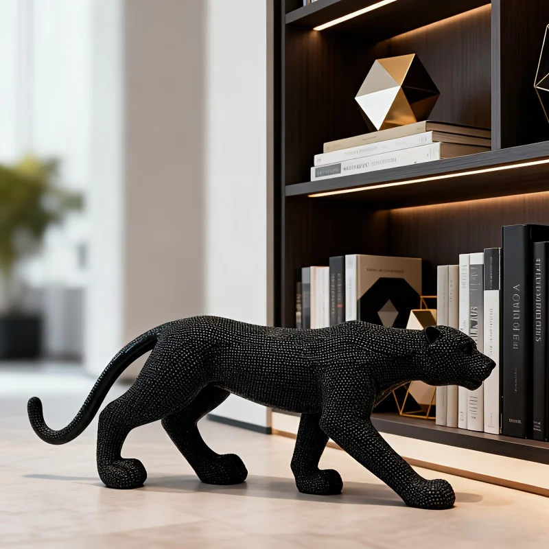Elegante estatua de leopardo, artesanía de resina con forma de leopardo, adecuada para decoración del hogar, decoración de oficina, decoración navideña - Imagen 6