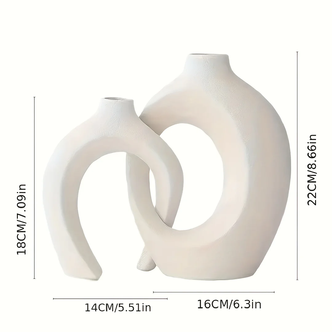 Florero de cerámica moderno nórdico hueco, juego de 2 para decoración moderna del hogar, floreros huecos bohemios modernos para estantería de sala de estar - Imagen 5