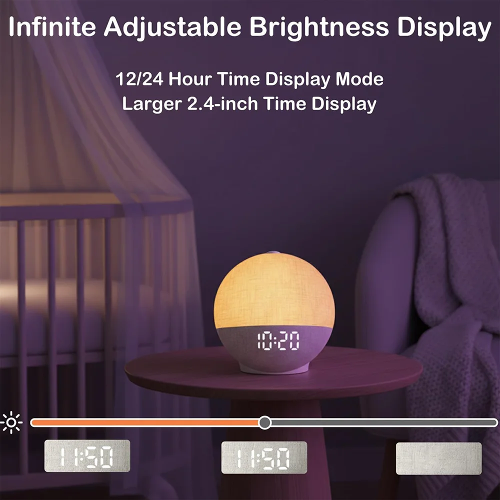 Despertador con luz de sol, máquina de sonido con ruido blanco, Altavoz Bluetooth, luces nocturnas que cambian de Color para dormitorio, regalo Ideal - Imagen 4