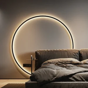 Lámpara de pared de fondo circular LED minimalista, decoración interior del hogar, apliques de pared, sala de estar, pasillo, luces de pared del Hotel, luz de noche negra