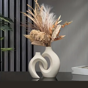 Florero de cerámica moderno nórdico hueco, juego de 2 para decoración moderna del hogar, floreros huecos bohemios modernos para estantería de sala de estar