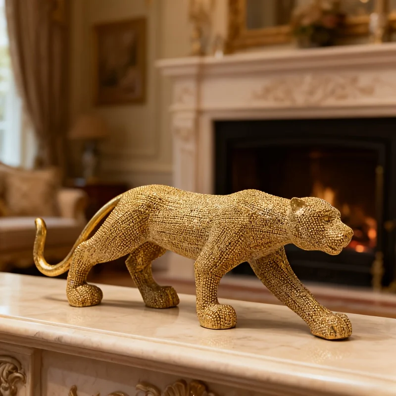 Elegante estatua de leopardo, artesanía de resina con forma de leopardo, adecuada para decoración del hogar, decoración de oficina, decoración navideña - Imagen 2