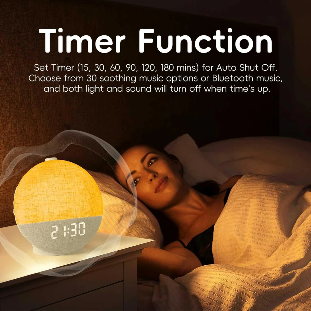 Despertador con luz de sol, máquina de sonido con ruido blanco, Altavoz Bluetooth, luces nocturnas que cambian de Color para dormitorio, regalo Ideal - Imagen 5