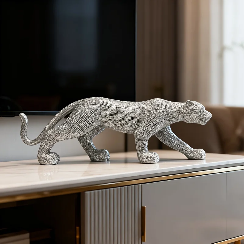 Elegante estatua de leopardo, artesanía de resina con forma de leopardo, adecuada para decoración del hogar, decoración de oficina, decoración navideña - Imagen 5